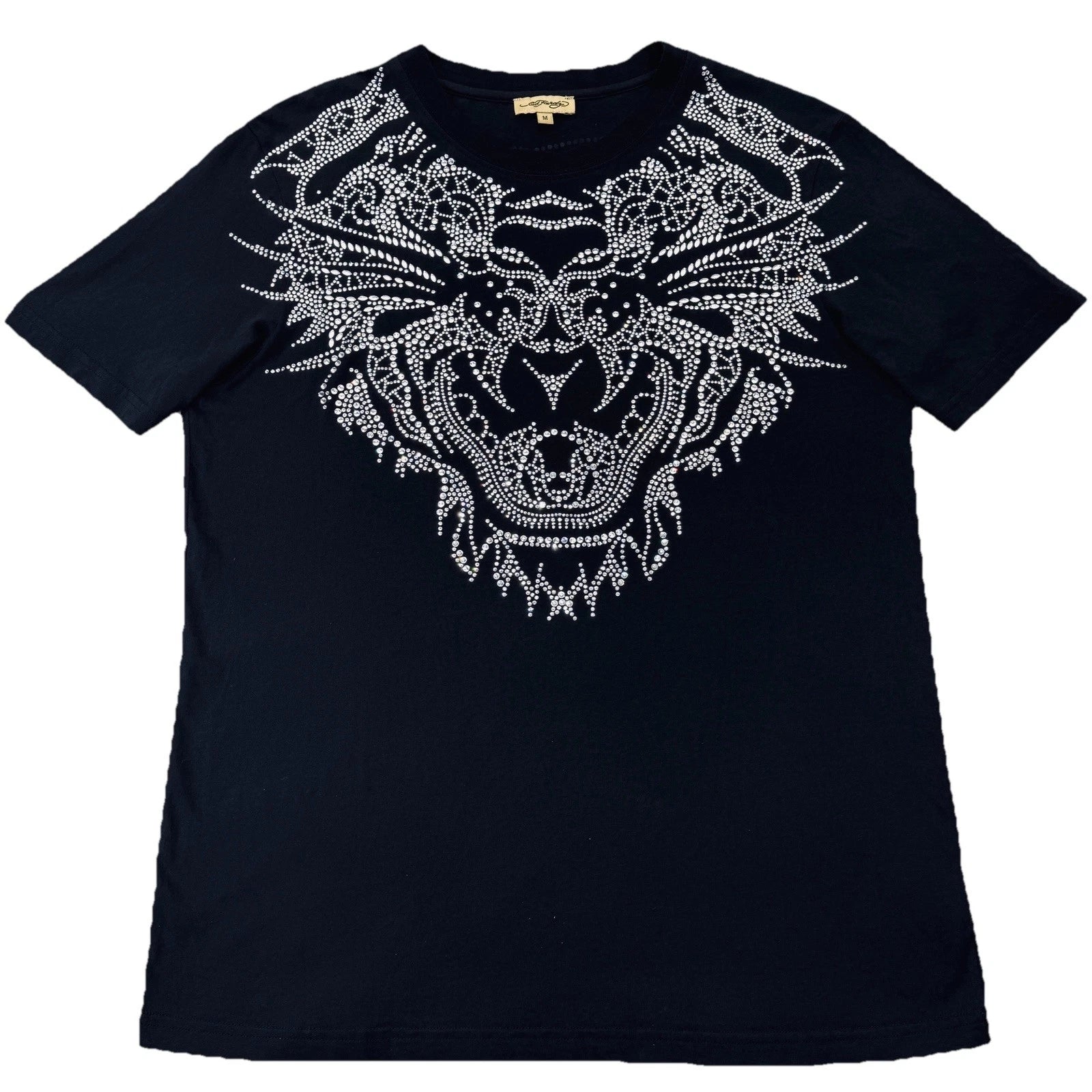 Ed Hardy Rhinestone Tiger T-Shirt Unisex Medium Black Vintage Y2K Gold Label