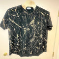 LieGou Mens 3XL Black Gold Marble Graphic Print T-Shirt Curved Hem Cotton Blend