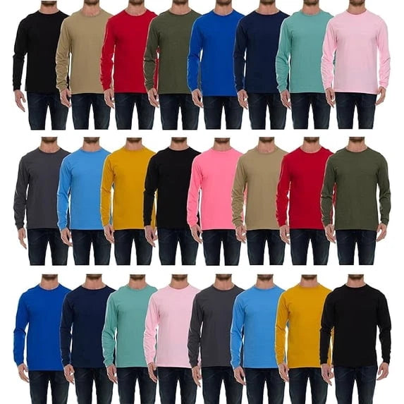 24 Pack Men's Long Sleeve T-Shirts 2XL Dark Colors Cotton Blend Bulk Tees
