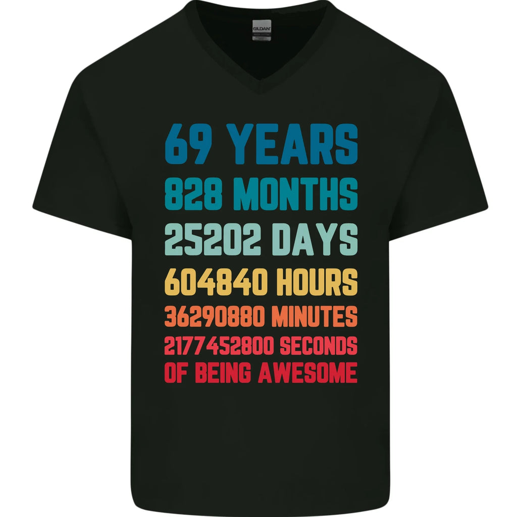 69th Birthday 69 Year Old Mens V-Neck Cotton T-Shirt
