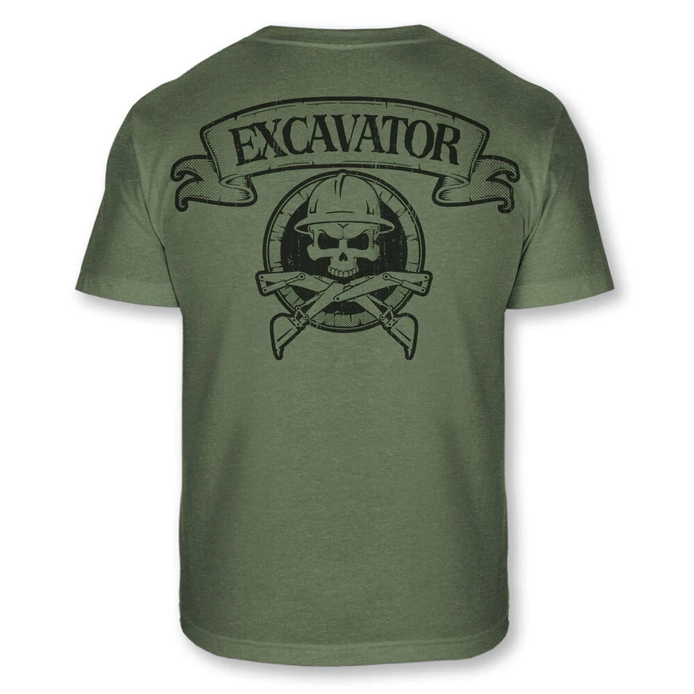 Excavator Skull Crossbones T-Shirt Digger Backhoe Excavate Soft Blend Tee - A114
