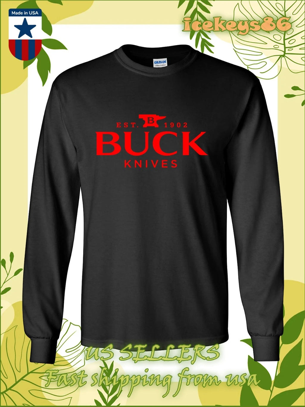 Buck Knives Since 1902 Logo Men's Long Sleeve T-Shirt American Size T-Shirt