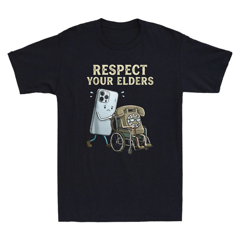 Respect Your Elders Retro Smartphone Technology Funny Meme Quote Men's T-Shirt