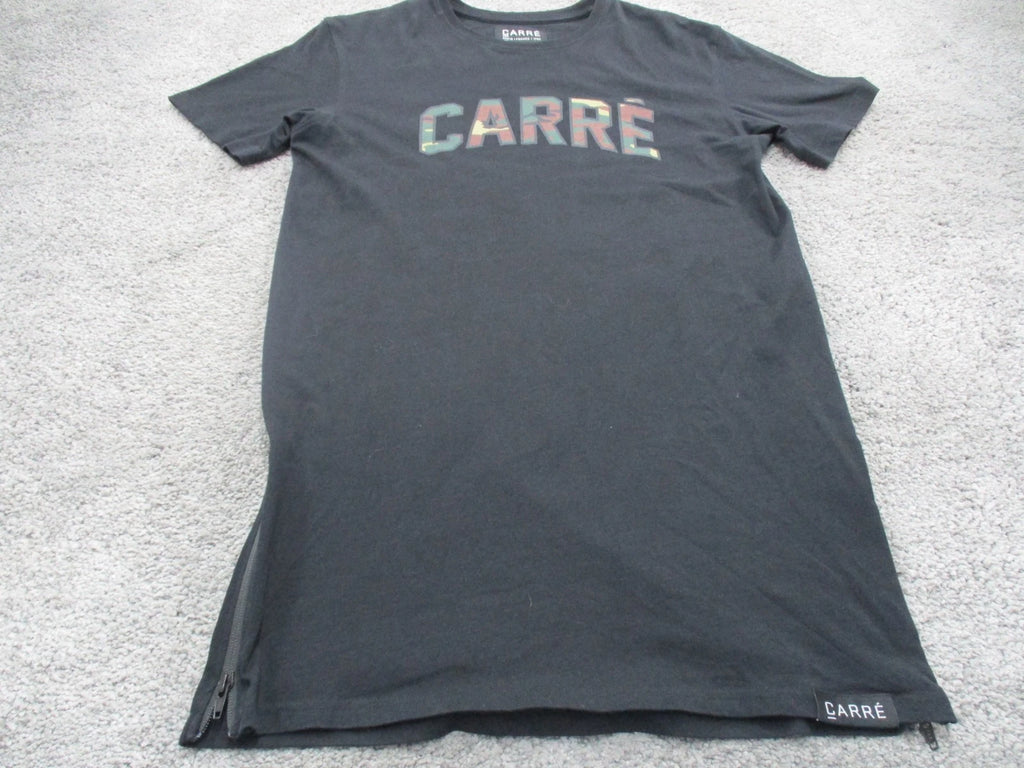Carre T Shirt/Tee/Top Small Short Sleeve Black Round Neck Logo Long Length