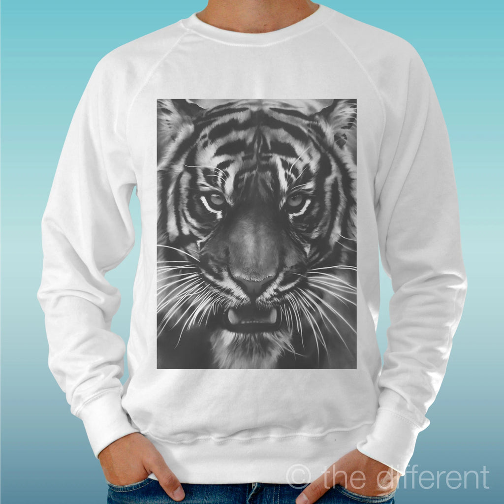 Felpa Man Light Sweater White " Tiger Draw " Road To Happiness