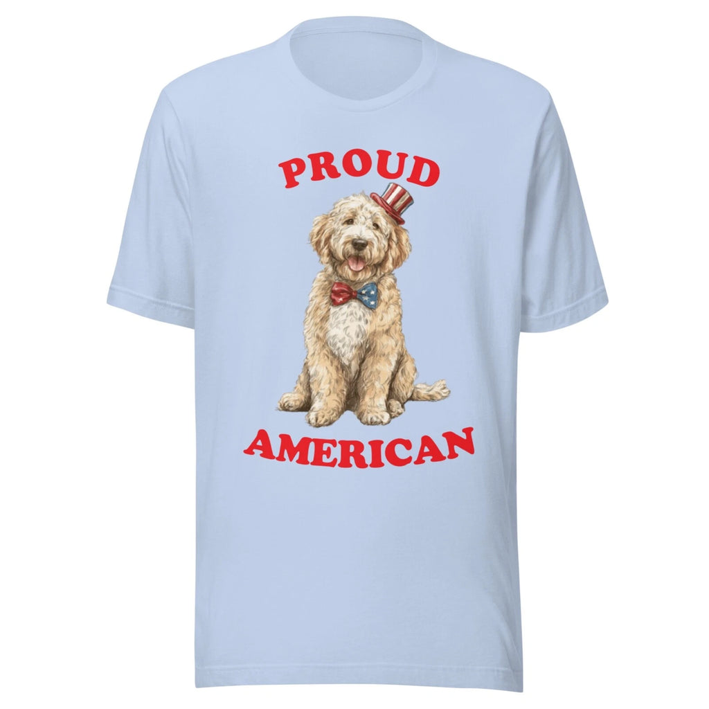 GOLDENDOODLE SHIRT - PATRIOTIC 4TH JULY AMERICAN ADULT TEE - ALL SIZES - LT BLUE