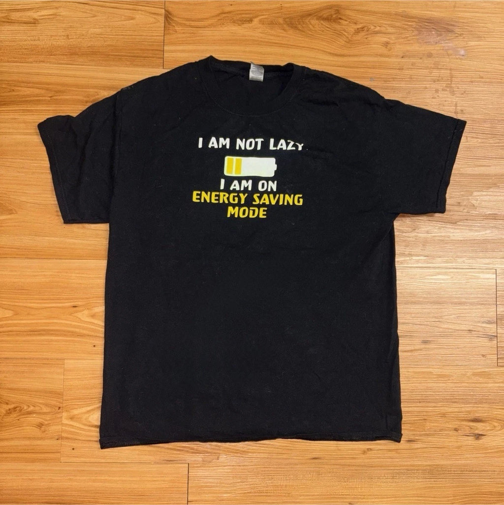 Gildan Ultra Cotton Men's L Black Graphic T-Shirt 'I Am Not Lazy I Am On Energy…