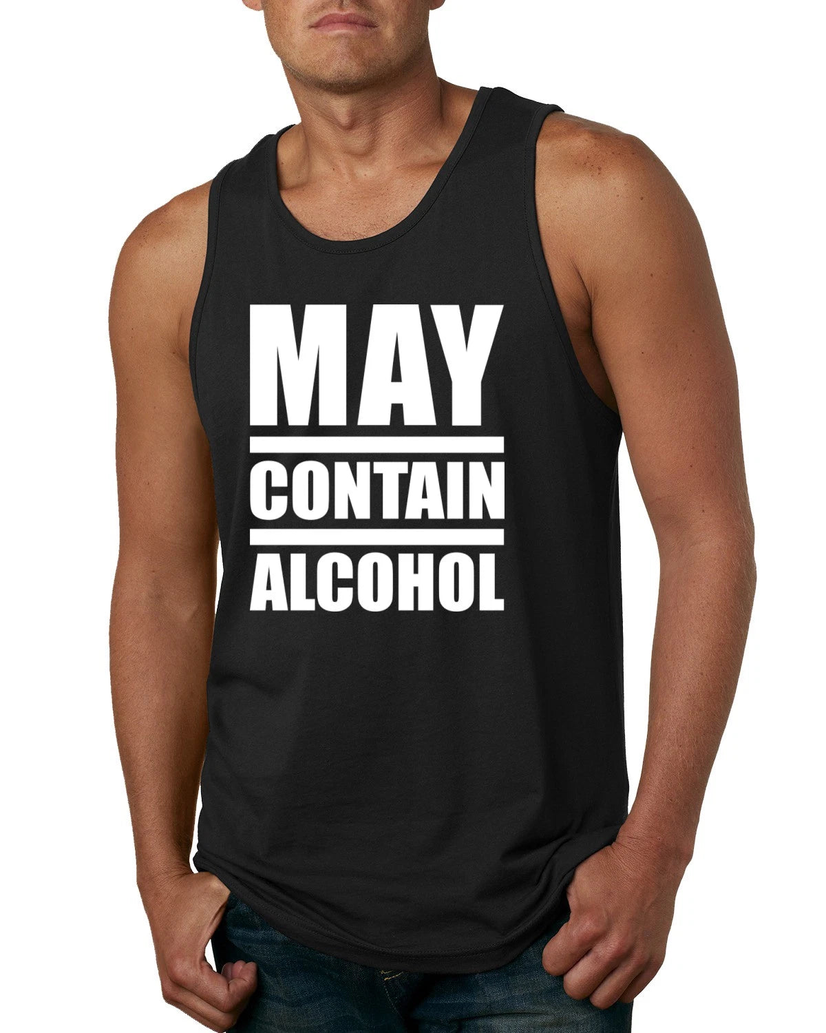 May Contain Alcohol Funny Men Tank Top Drinking Humor Muscle Shirt Party Tank