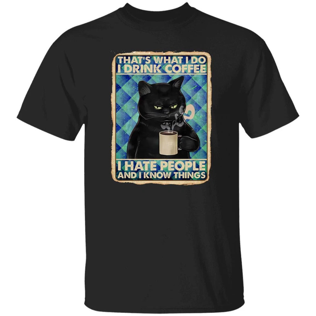 Black Cat I drink coffee Unisex shirt gift sarcastic tee black navy dark heather
