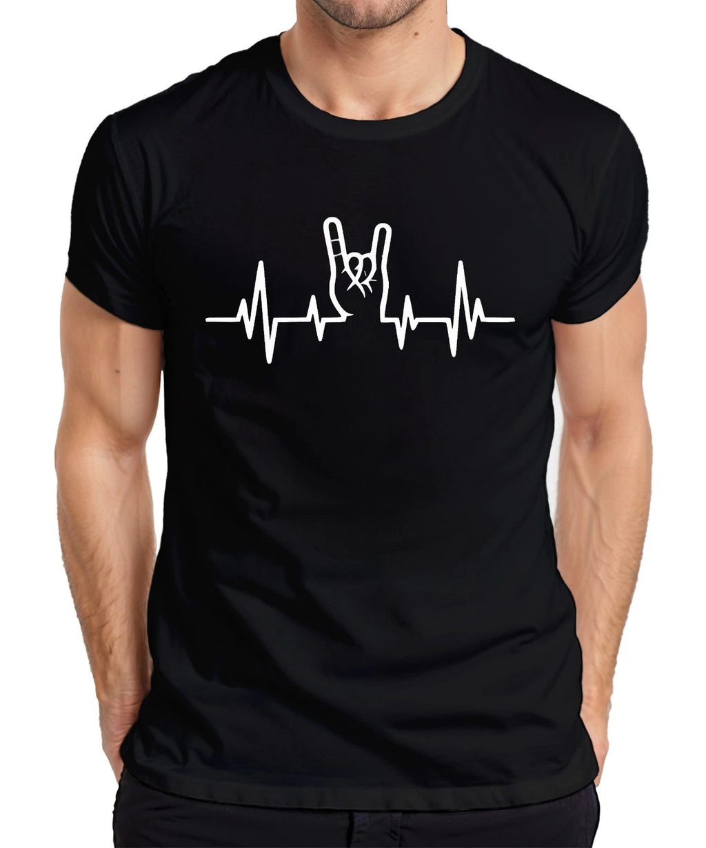 Heartbeat ECG Rock Hand Sign Metal Concert Musician Heavy Metal Men's T-Shirt