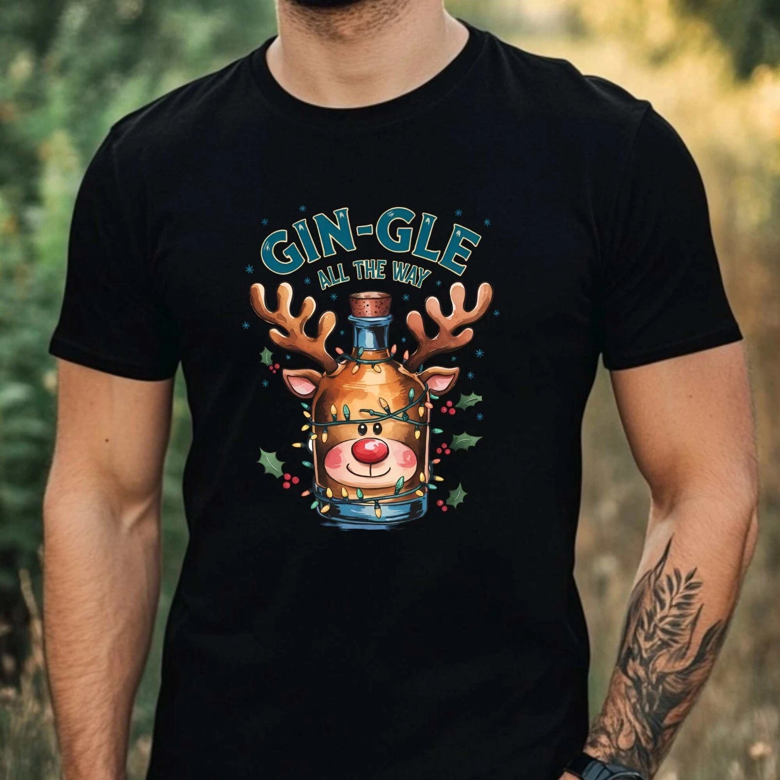 Mens Funny Christmas Alcohol Print Cotton T-Shirt Size XS to 5XL