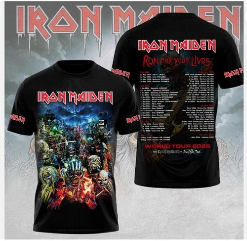 1Iron Maiden Run For Lives World Tour 2026 3D T-Shirt