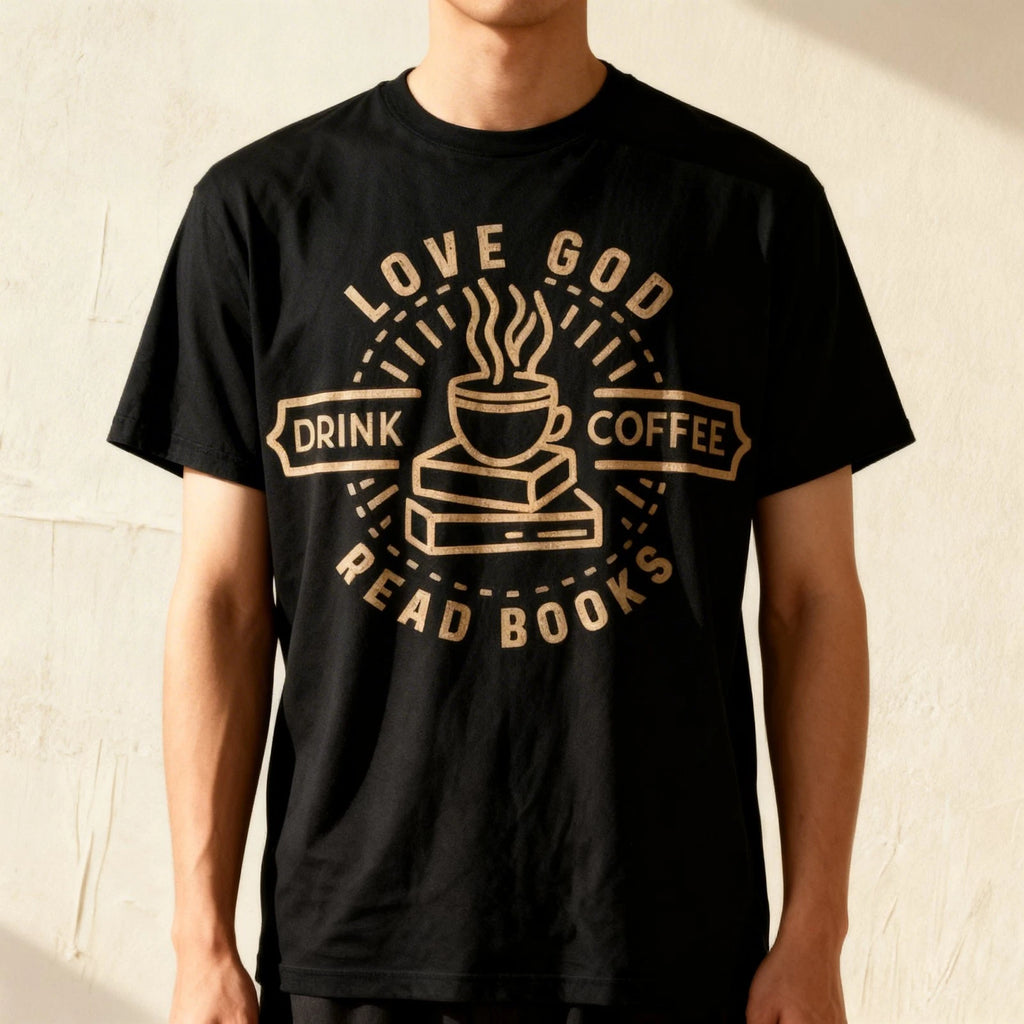 Love God Drink Coffee Read Books Lovers Vintage Christian T-Shirt