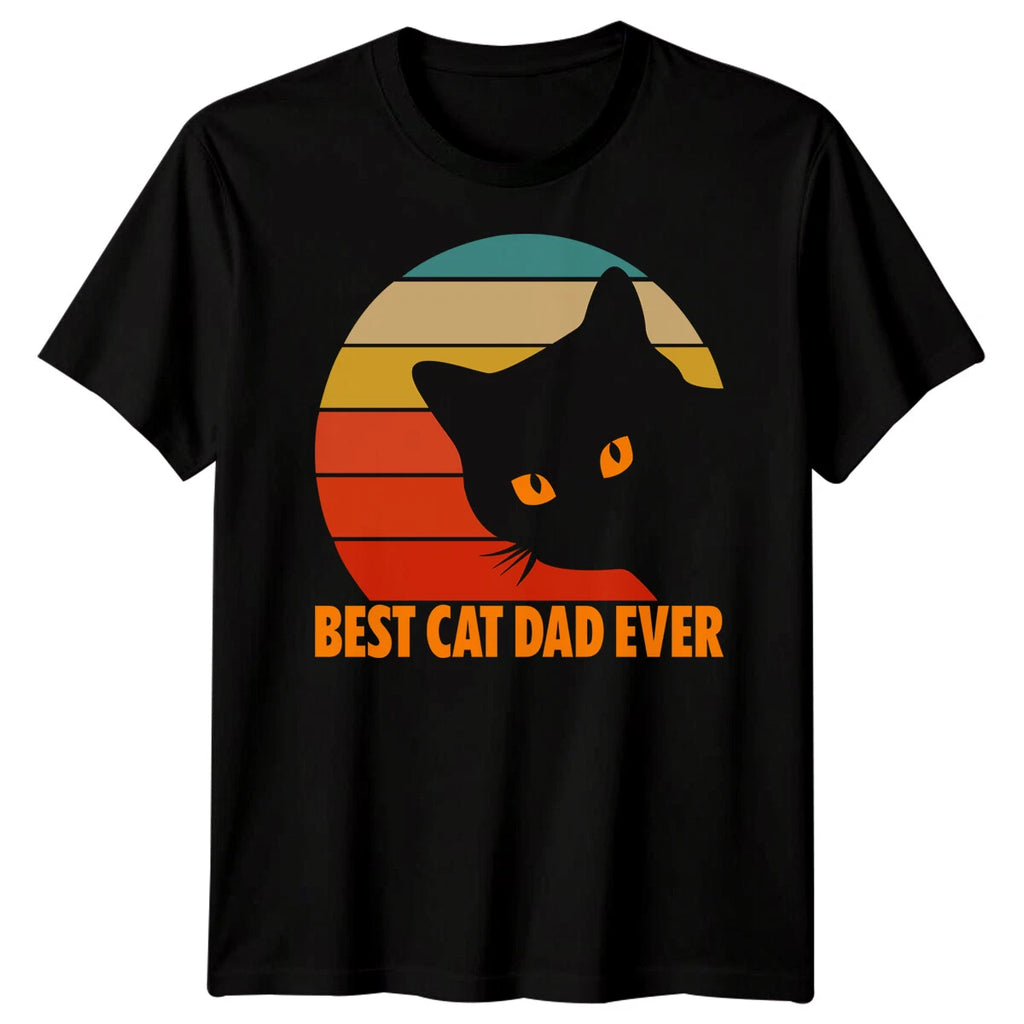 Mens Best Cat Dad Ever Silhouette Funny Fathers Day T-Shirt Tee Papa Life #FD