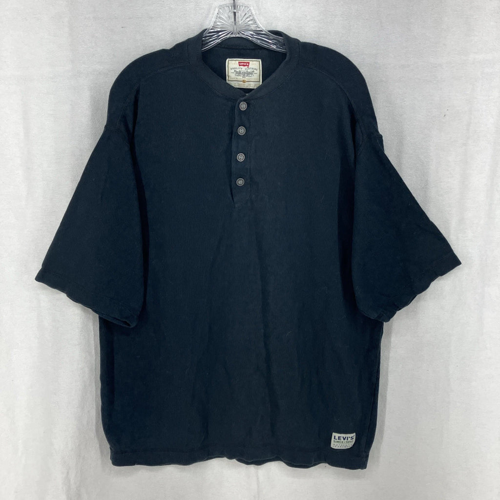 Men's Levi's Short Sleeve Henley Shirt Knit Ribbed Sz Large Black