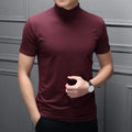 Men's Slim Fit Half High Collar Short Sleeve T-Shirt in Polyester Solid Colors