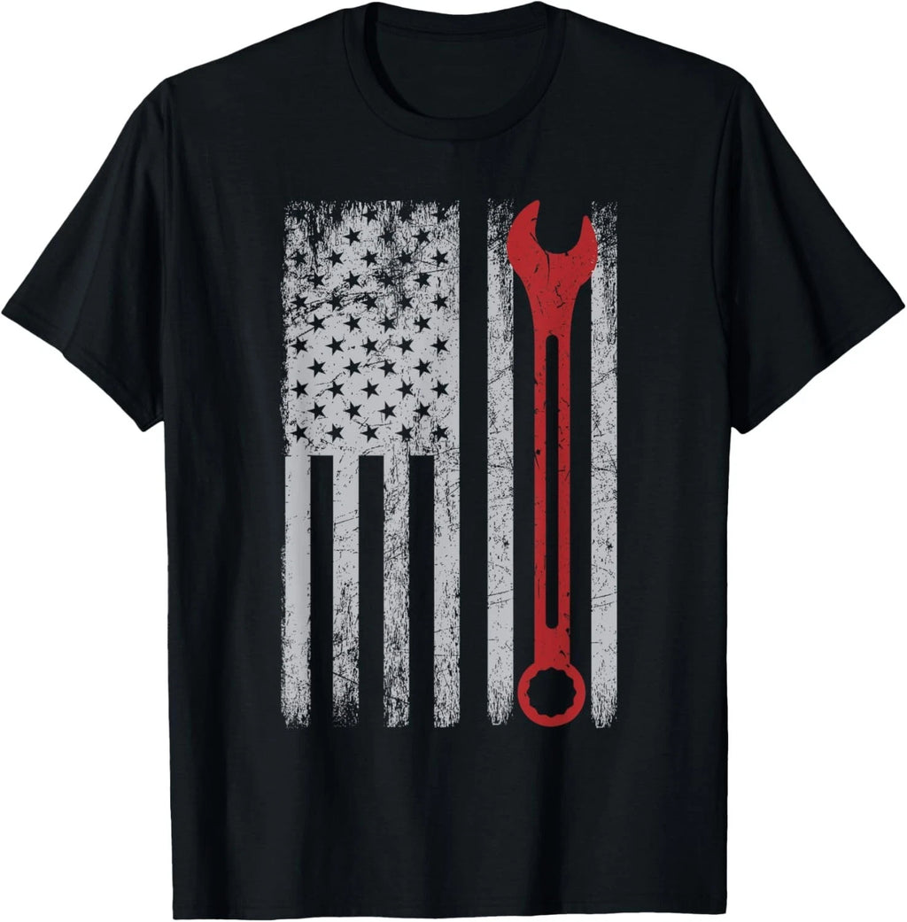 Auto Repairman Car Mechanic Wrench Workshop Tools USA Flag Gift Unisex T-Shirt