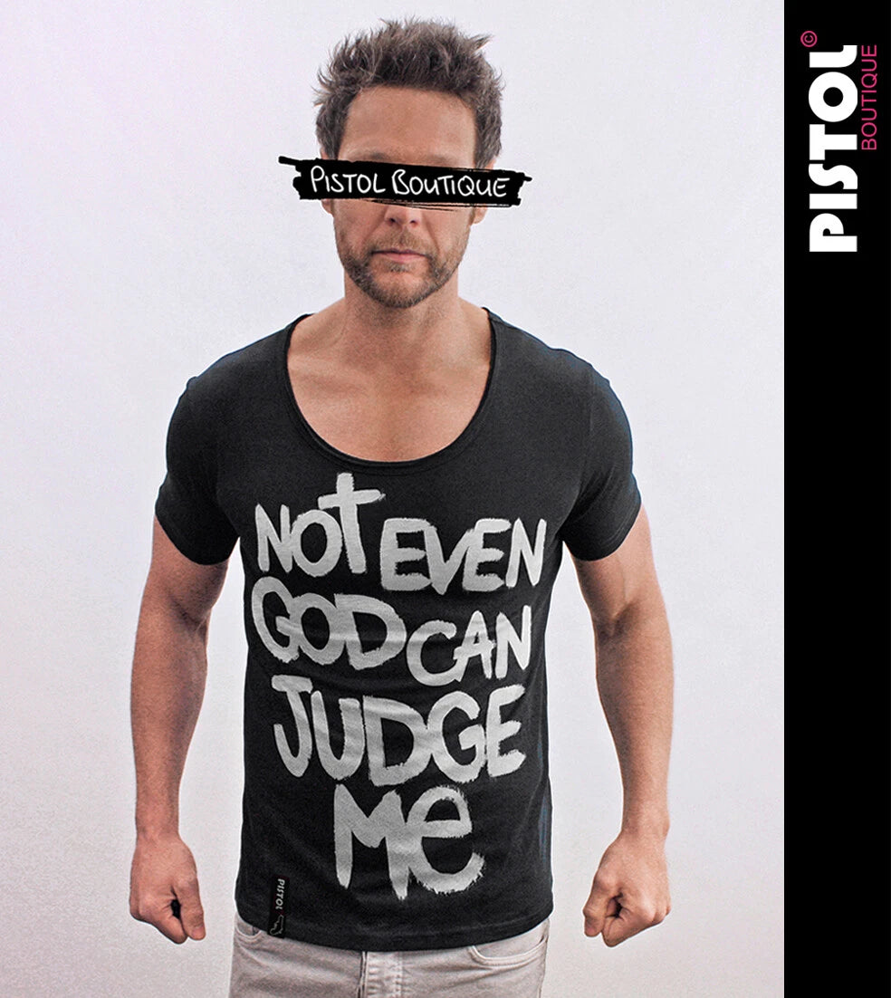 Pistol Boutique Men's Black Round Neck Fitted T-Shirt Not Even God Judges