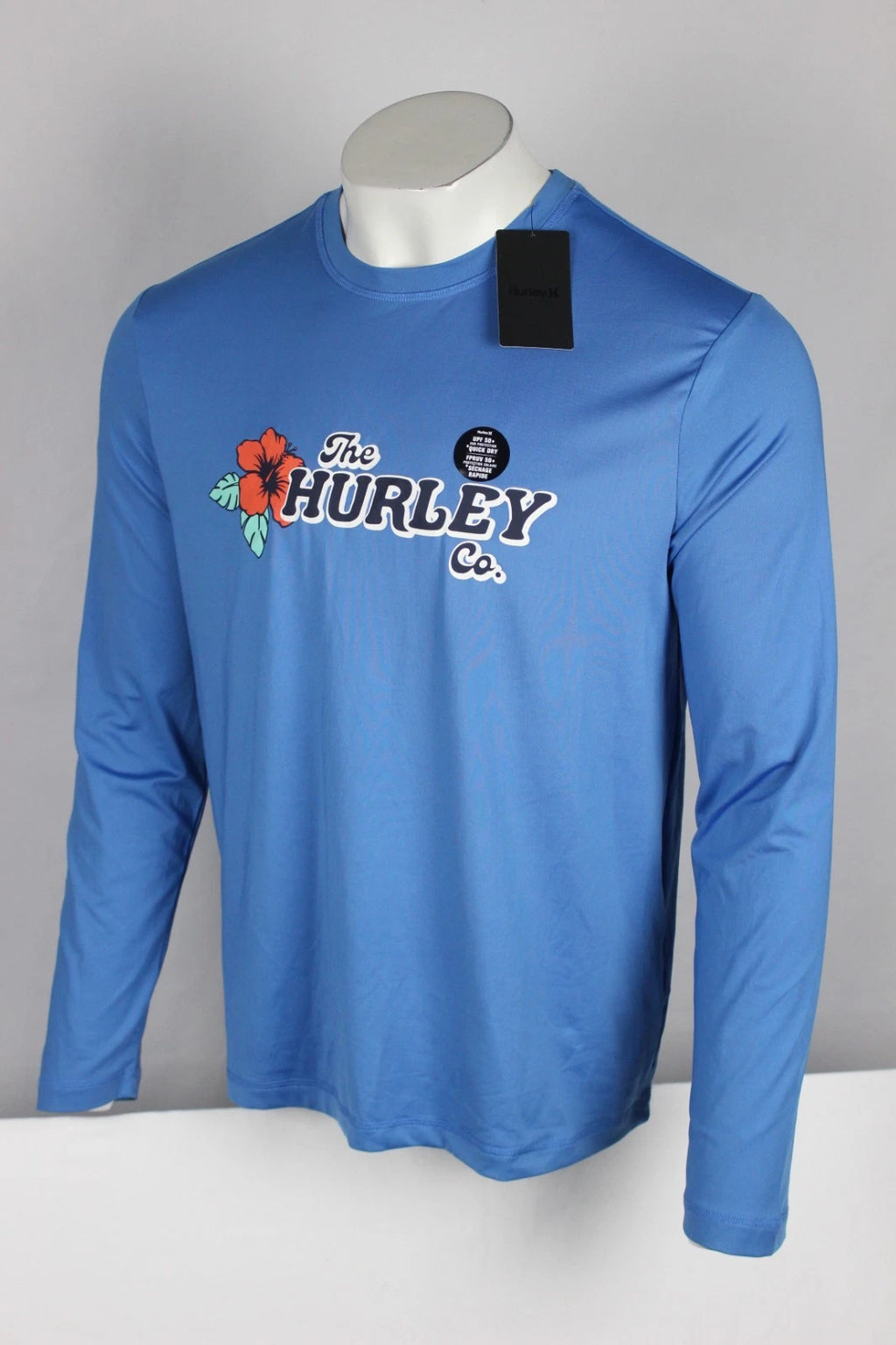 Hurley Men's Floral Sunshirt Long Sleeve Crew Shirt Seaview Blue UPF 50+