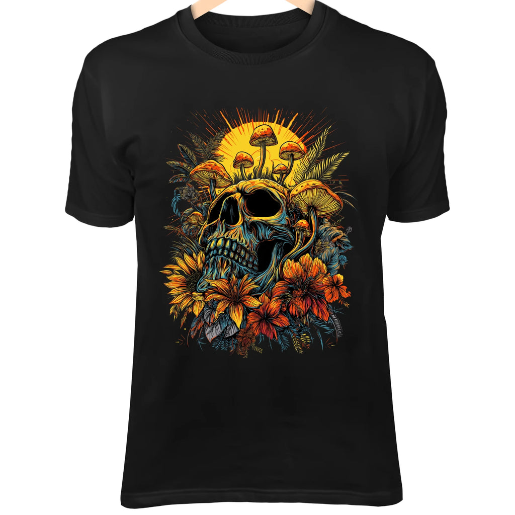 Golden Sun Rays Skull - Sun-Bleached Skull & Tropical Flowers Art