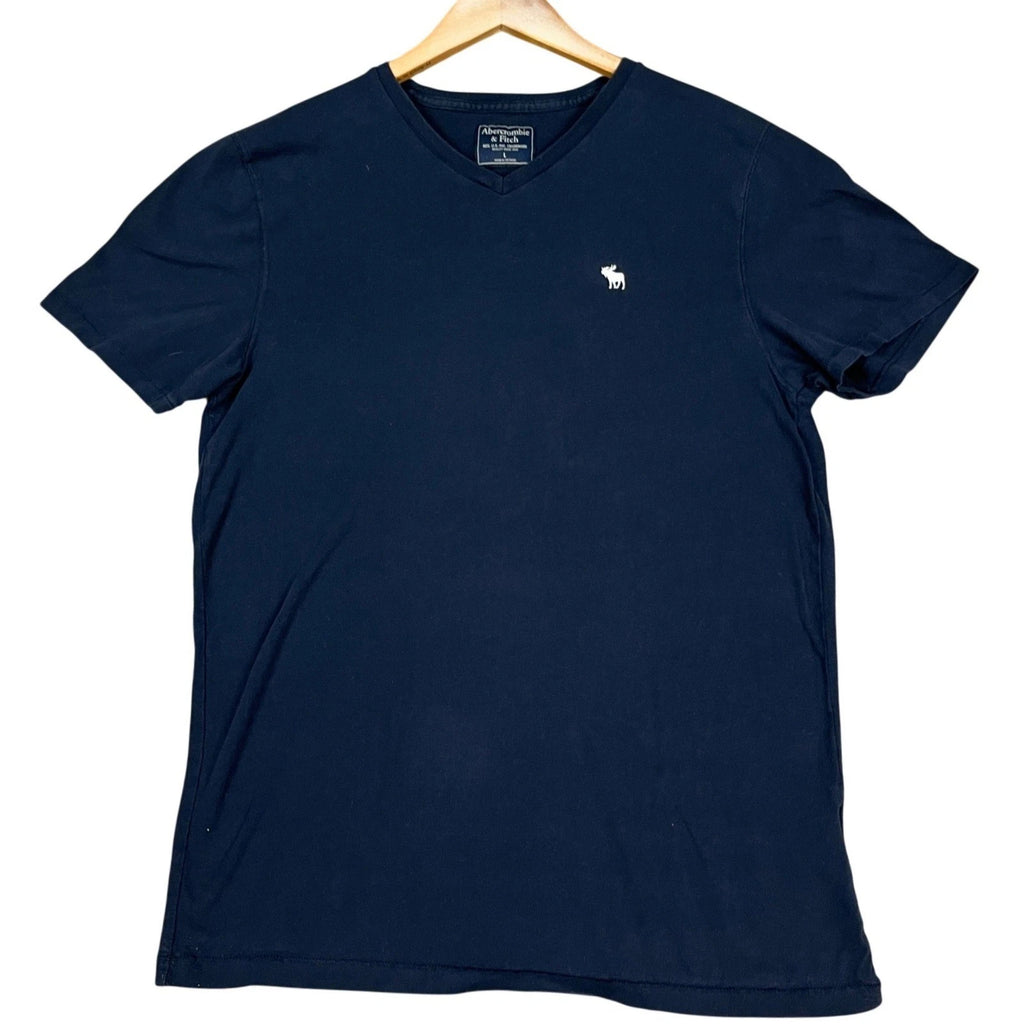 Abercrombie & Fitch T-Shirt Mens Large Navy Blue Short Sleeve V-Neck Moose Logo
