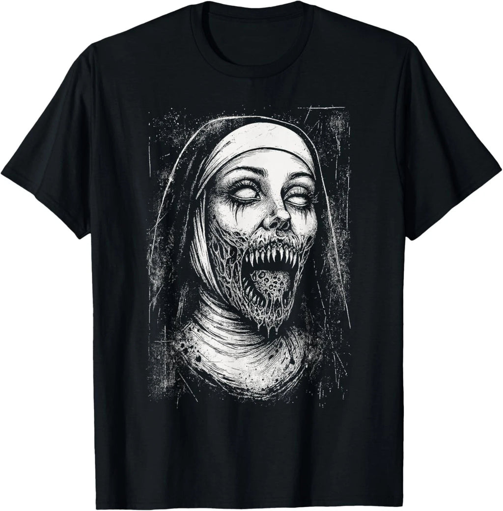 Horror Creepy Nun Demon Unholy Evil Occult Alt Scary Goth Gift Unisex T-Shirt