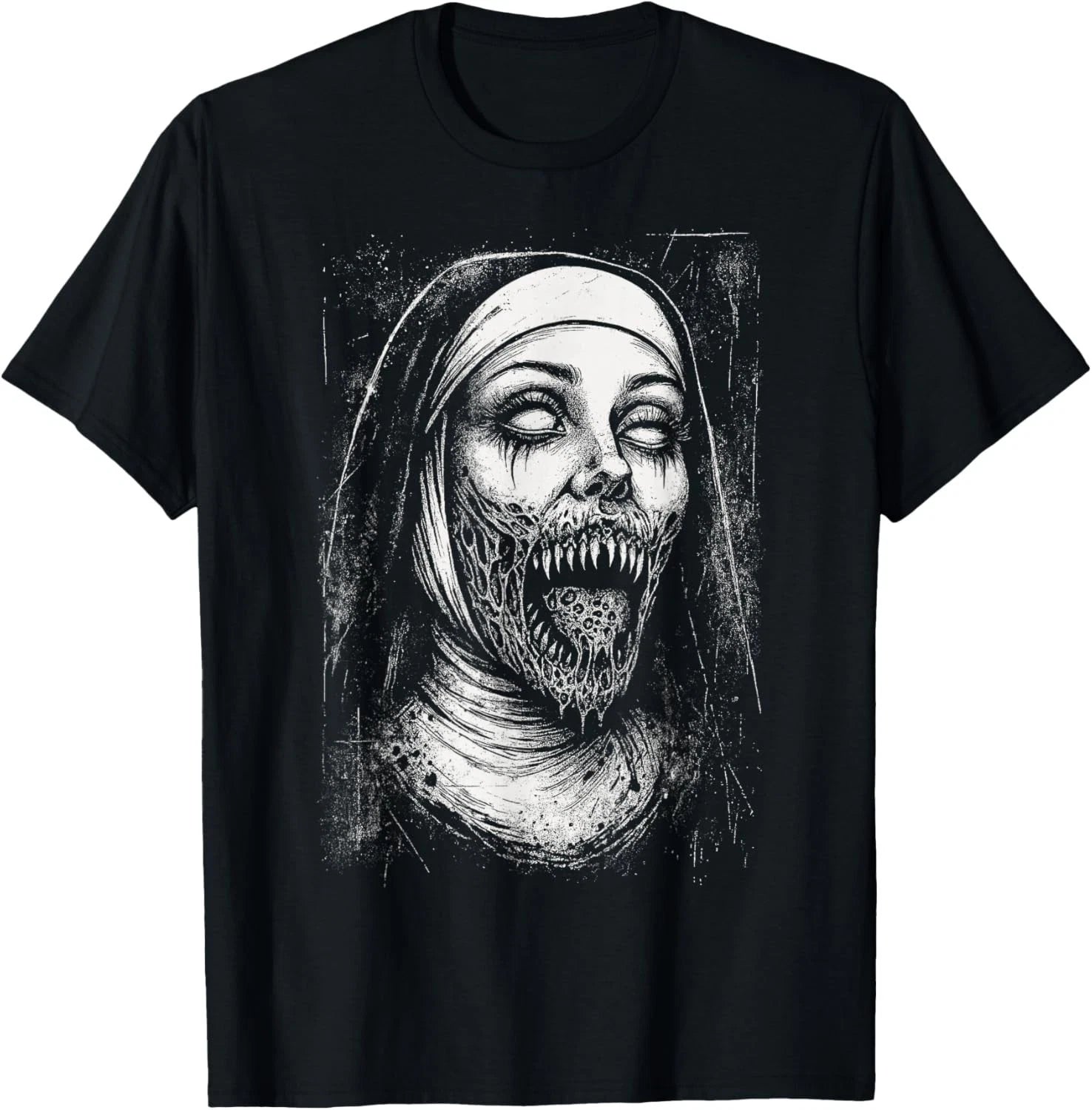 Horror Creepy Nun Demon Unholy Evil Occult Alt Scary Goth Gift Unisex T-Shirt