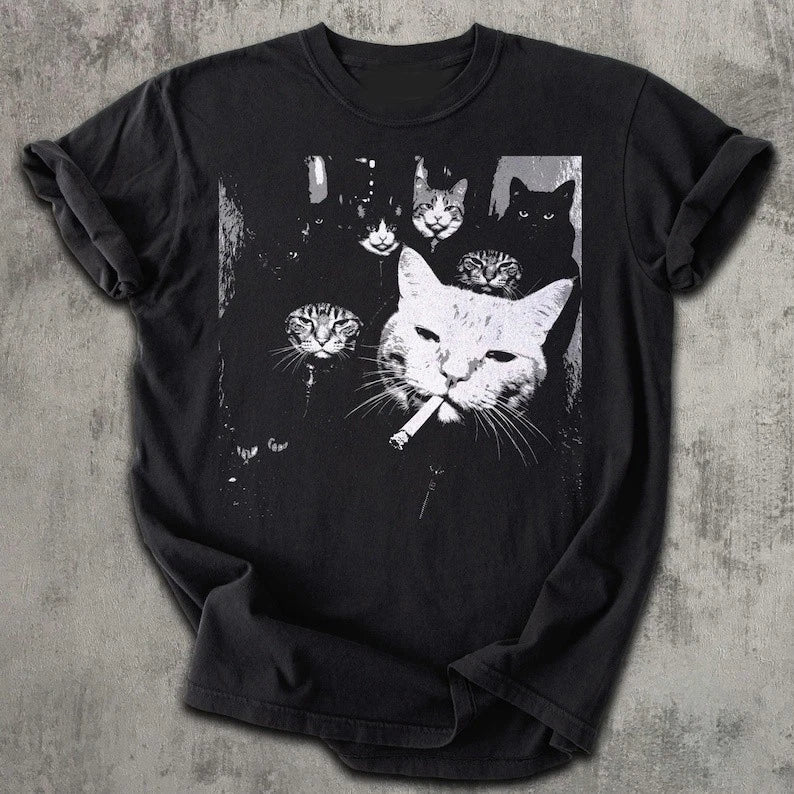 Funny Gangster Cat Shirt, Meme Cats Graphic Tee, Vintage Cat Lover Shirt, Funny