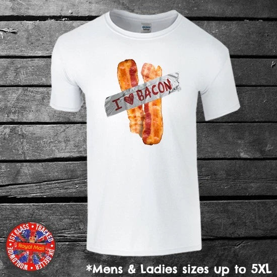 I Love Bacon T-shirt Mens Ladies Kids