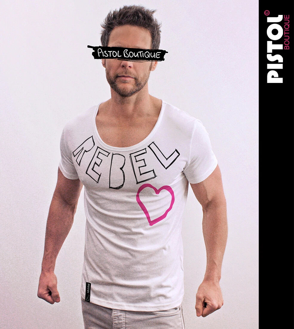 Pistol Boutique T-Shirt Uomo Fitted Bianco Collo Tondo Rebel Love Heart