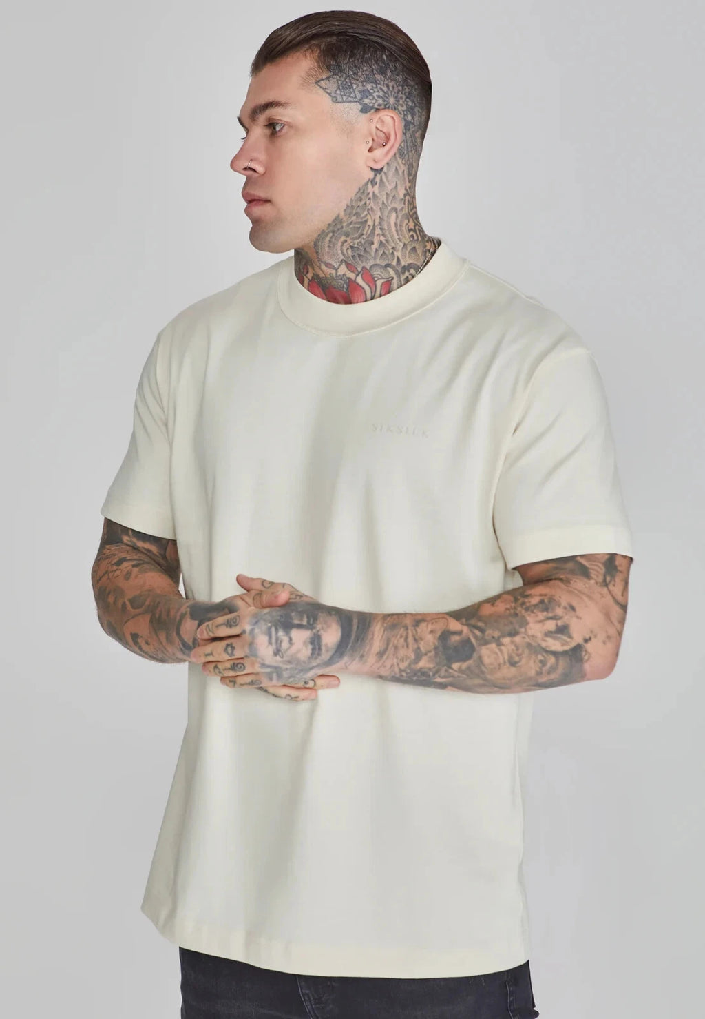 SikSilk Mens Beige Oversized T-Shirt Medium