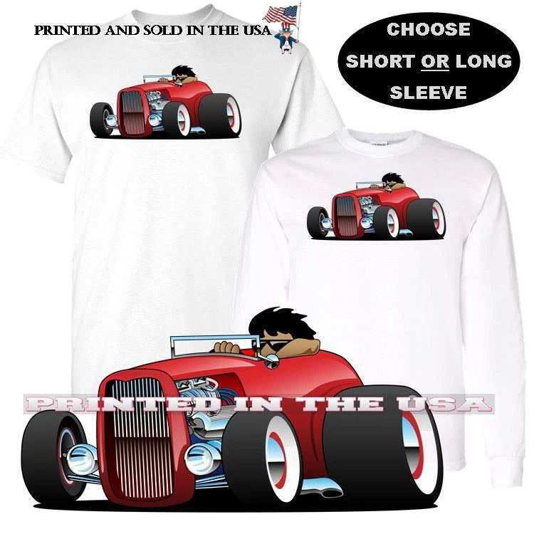Cool Dude Highboy Convertible Red Hot Rod Model Cartoon Car T Shirt S-5X