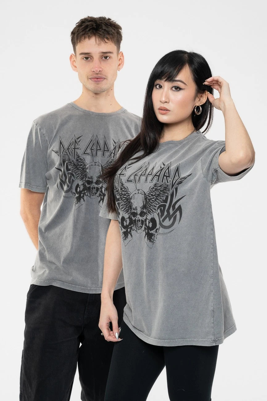 Def Leppard Tribal Skull Limited Edition 999 Only Premium Wash T Shirt
