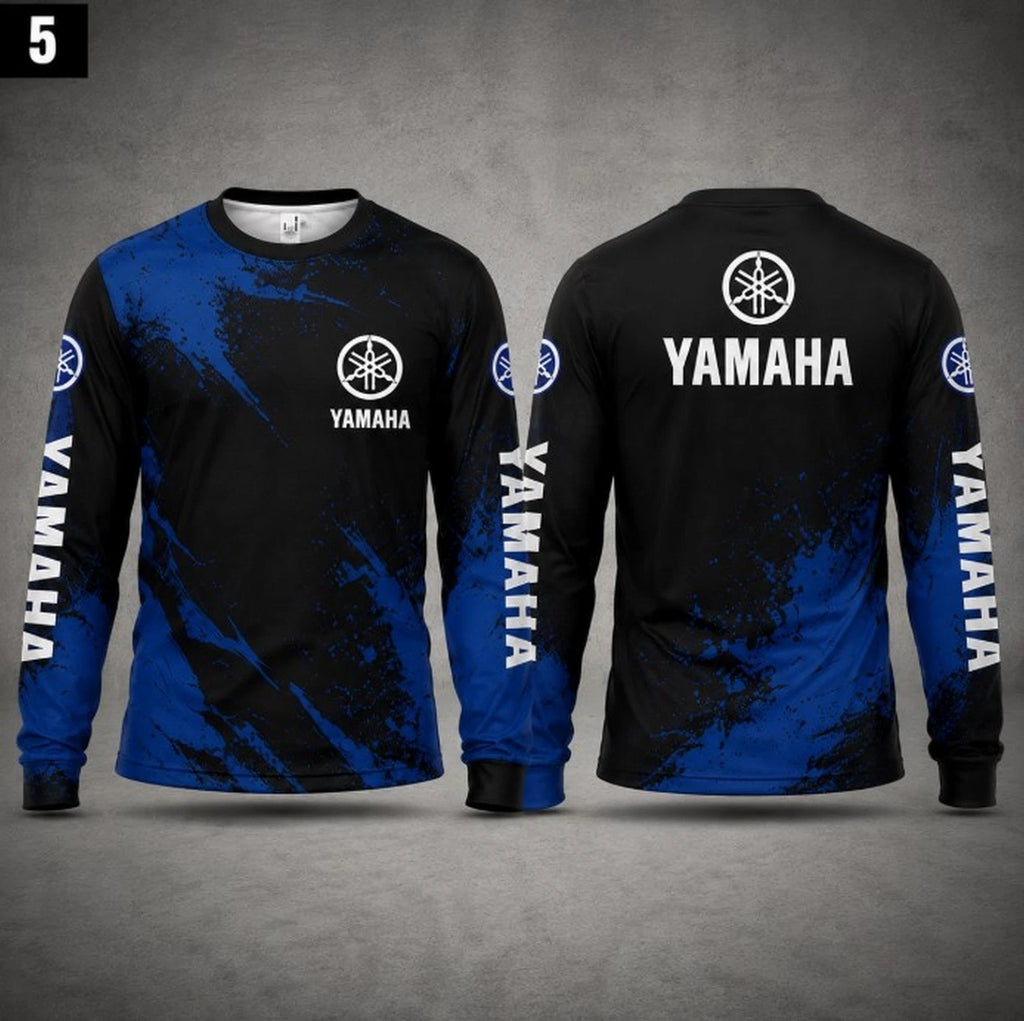 Long Sleeve Shirt Yamaha Blue Black Racing Stripe 3D Performance Jersey