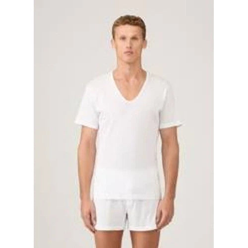 Sunspel England Mens XL White Cotton Cellular Mesh Deep V-Neck T-Shirt Knit Top