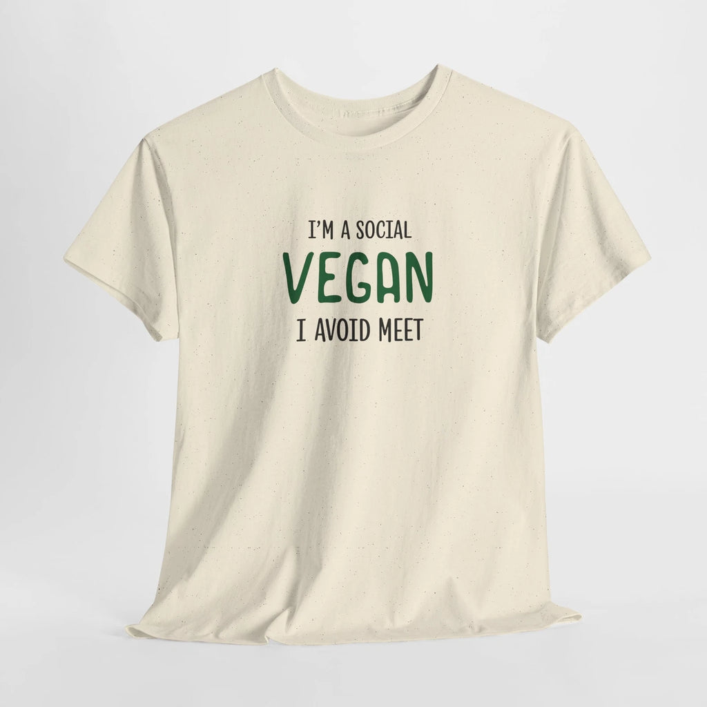 Funny Sarcastic I'm A Social Vegan, I Avoid Meet, Heavy Cotton T-Shirt, 5 Colors