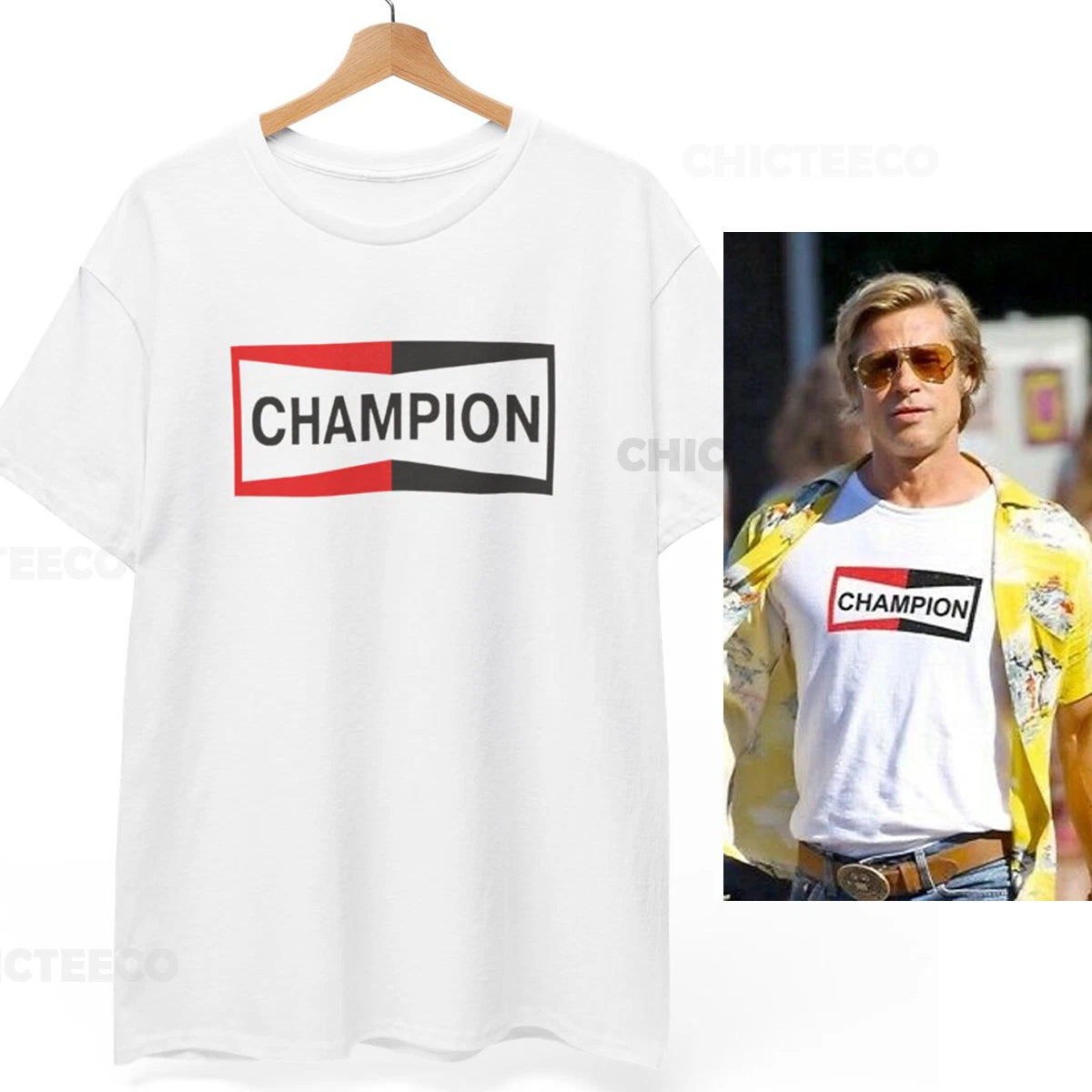 Brad Pitt Champion T-Shirt Cliff Booth Once Upon a Time In Hollywood Unisex Tee