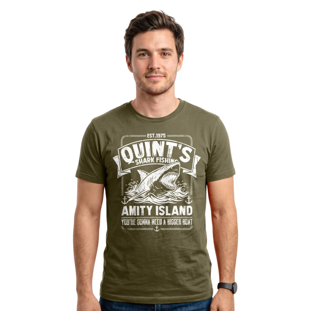 Quint’s Shark Fishing T-shirt | Amity Island Fisherman Retro 1975 Design Tee