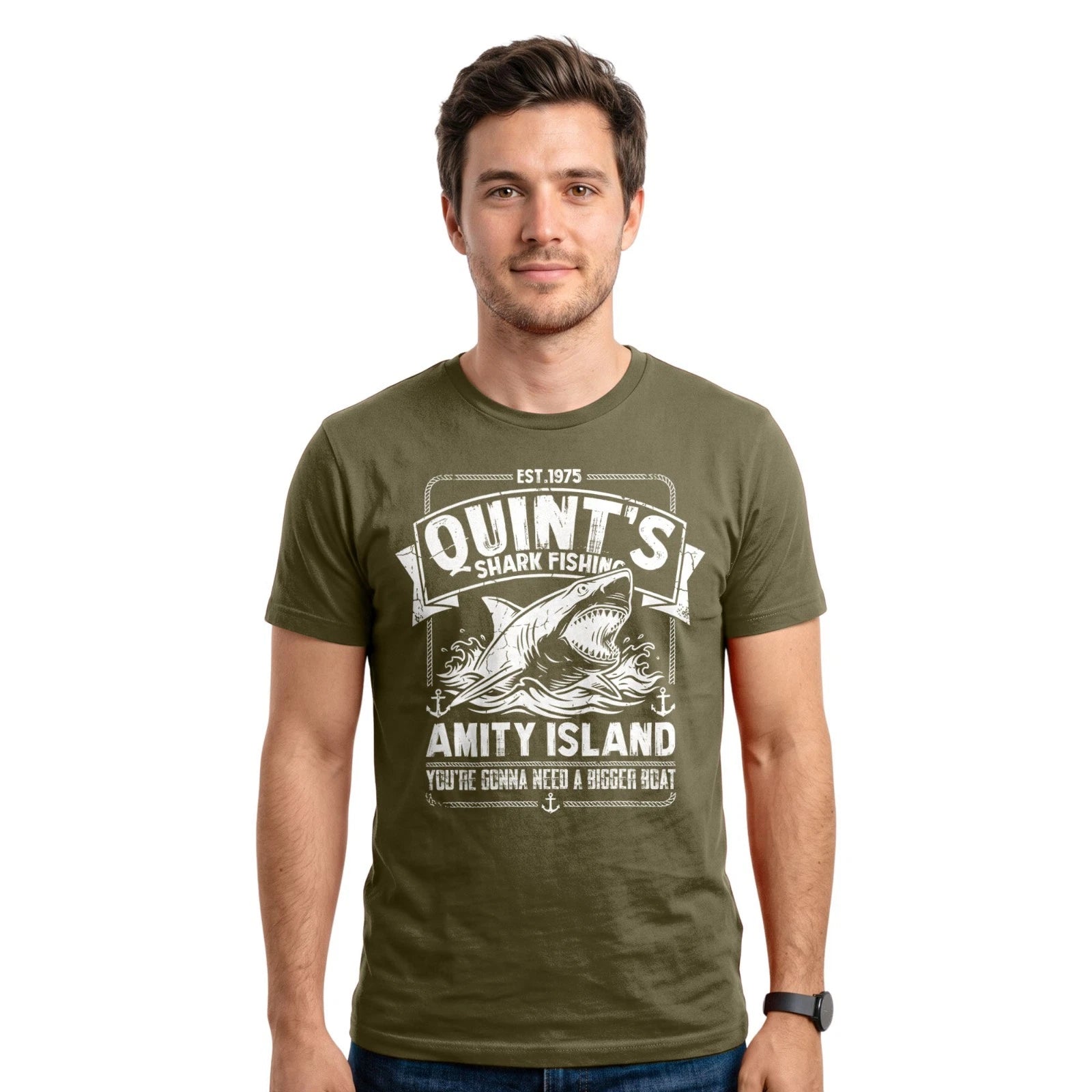 Quint’s Shark Fishing T-shirt | Amity Island Fisherman Retro 1975 Design Tee