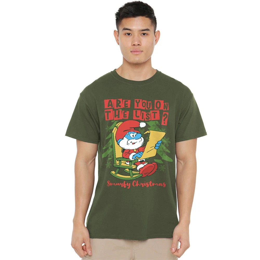 Smurfs Christmas, Papa Smurf Are You On The List T-Shirt S-3XL, Military Green