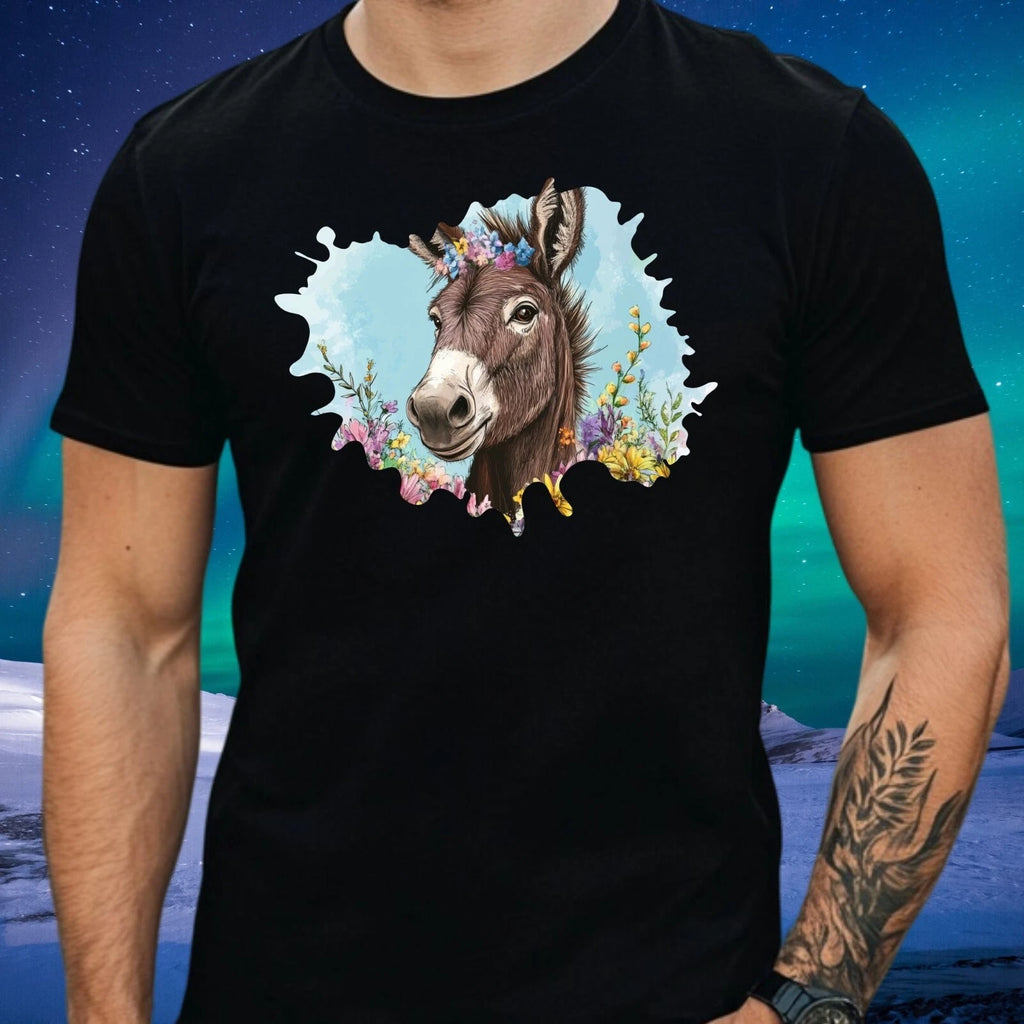 Mens Donkey Floral Print Cotton T-Shirt Size S to 5XL