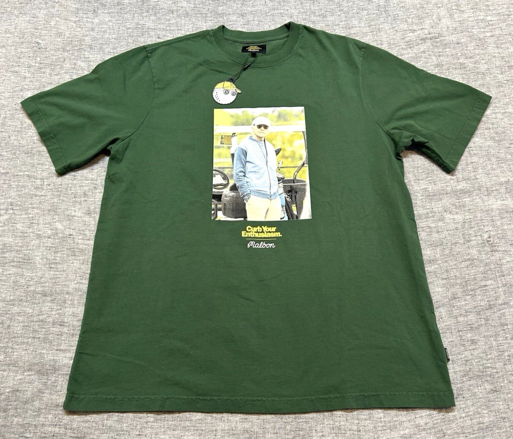Malbon Shirt Mens Medium Green Short Sleeve Crewneck Curb Your Enthusiasm Yips