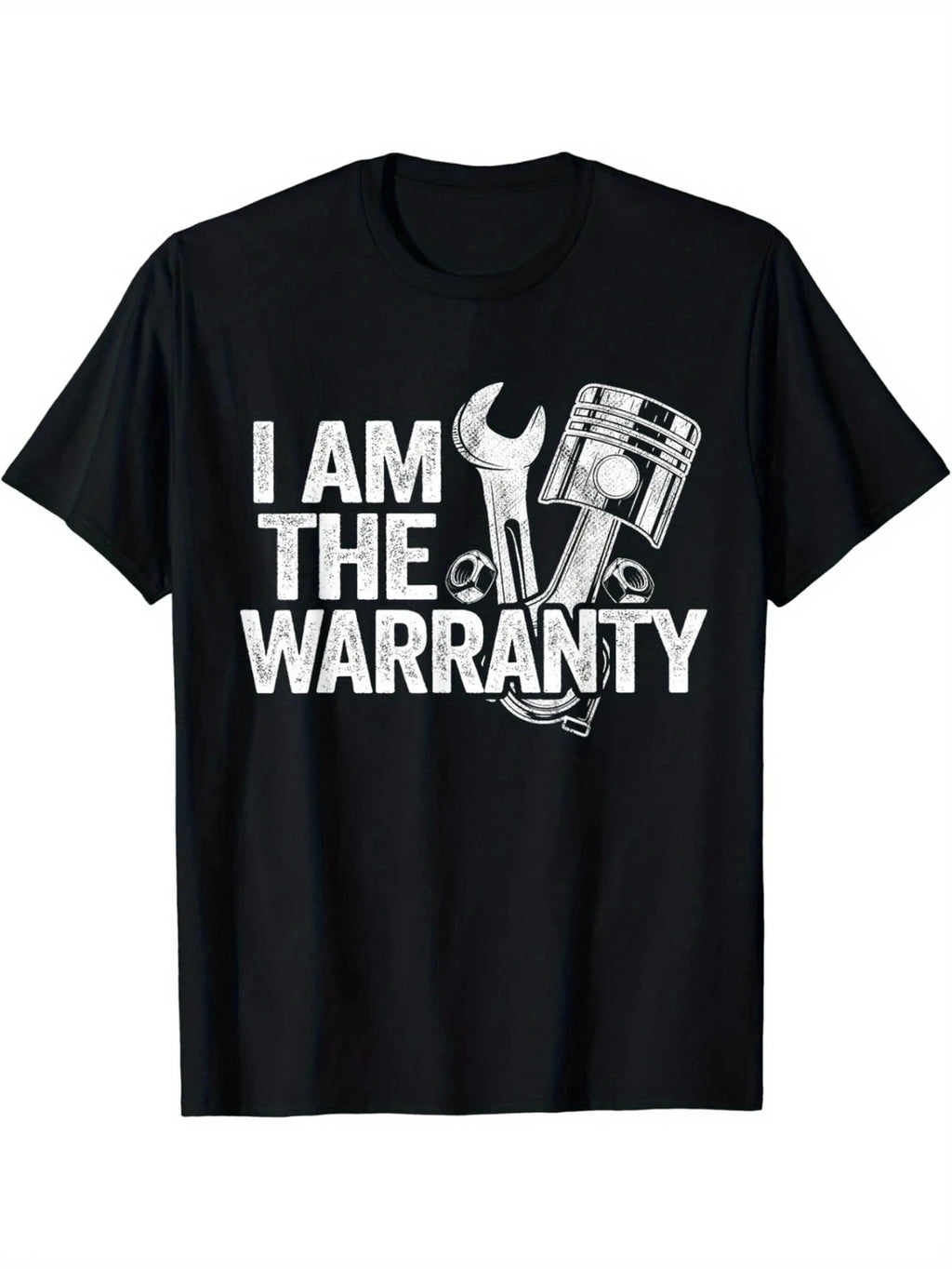1pc Mechanic Humor Cotton T-Shirt, Geometric-Patterned "I Am The Warranty" Print