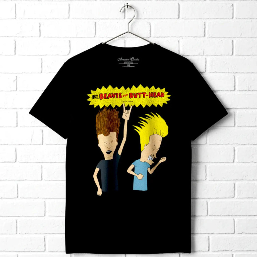 Beavis and Butthead Rockin Out to Heavy Metal Men's T Shirt Air Guitar Hair