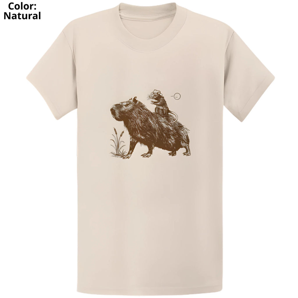 Gildan 5000 Cowboy Capybara Vintage T-Shirt - Funny Western Rodent Gift Tee