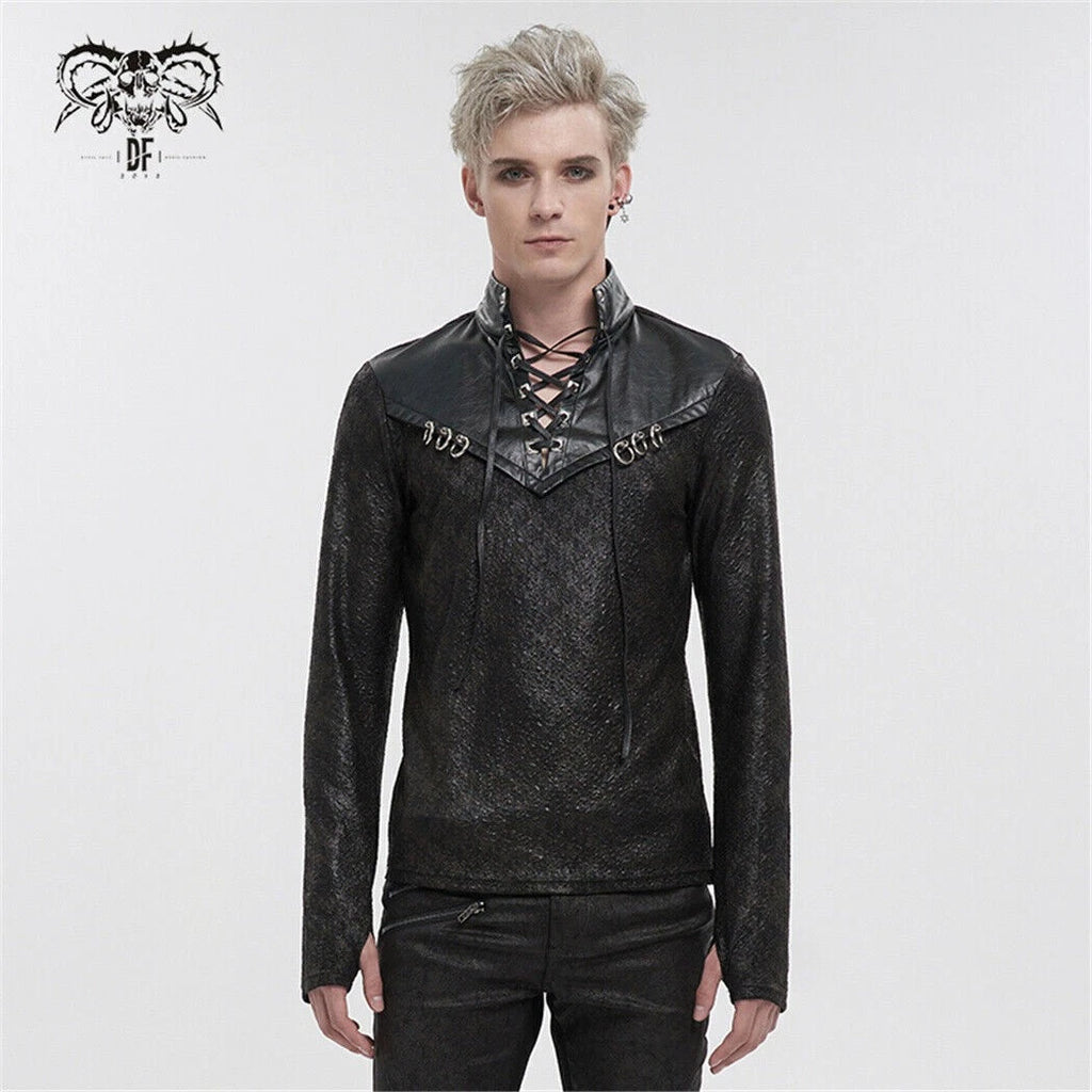 Devil Fashion Man Black Gothic Punk Daily Wear Long Sleeve Drawstring T-shirt