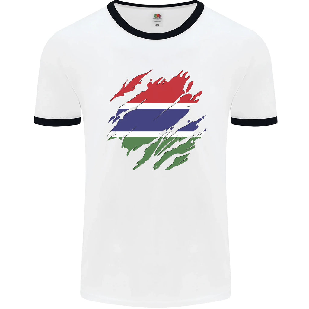 Torn Gambia Flag Gambian Day Football Mens Ringer T-Shirt