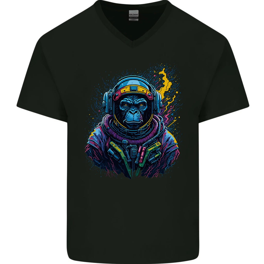 Astro Kong Spaceman Ape Astronaut Mens V-Neck Cotton T-Shirt