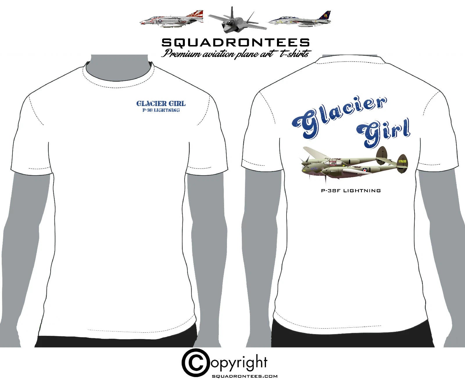 P-38 Glacier Girl -  Premium Plane Art T-Shirt