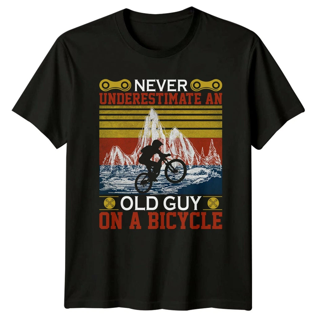 Never Underestimate An Old Guy Mens T-Shirt Mountain Biking Cycling Gift For Him